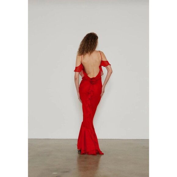 DELFI Lou Dress in Cherry Small New Womens Backless Maxi Gown - Picture 13 of 13
